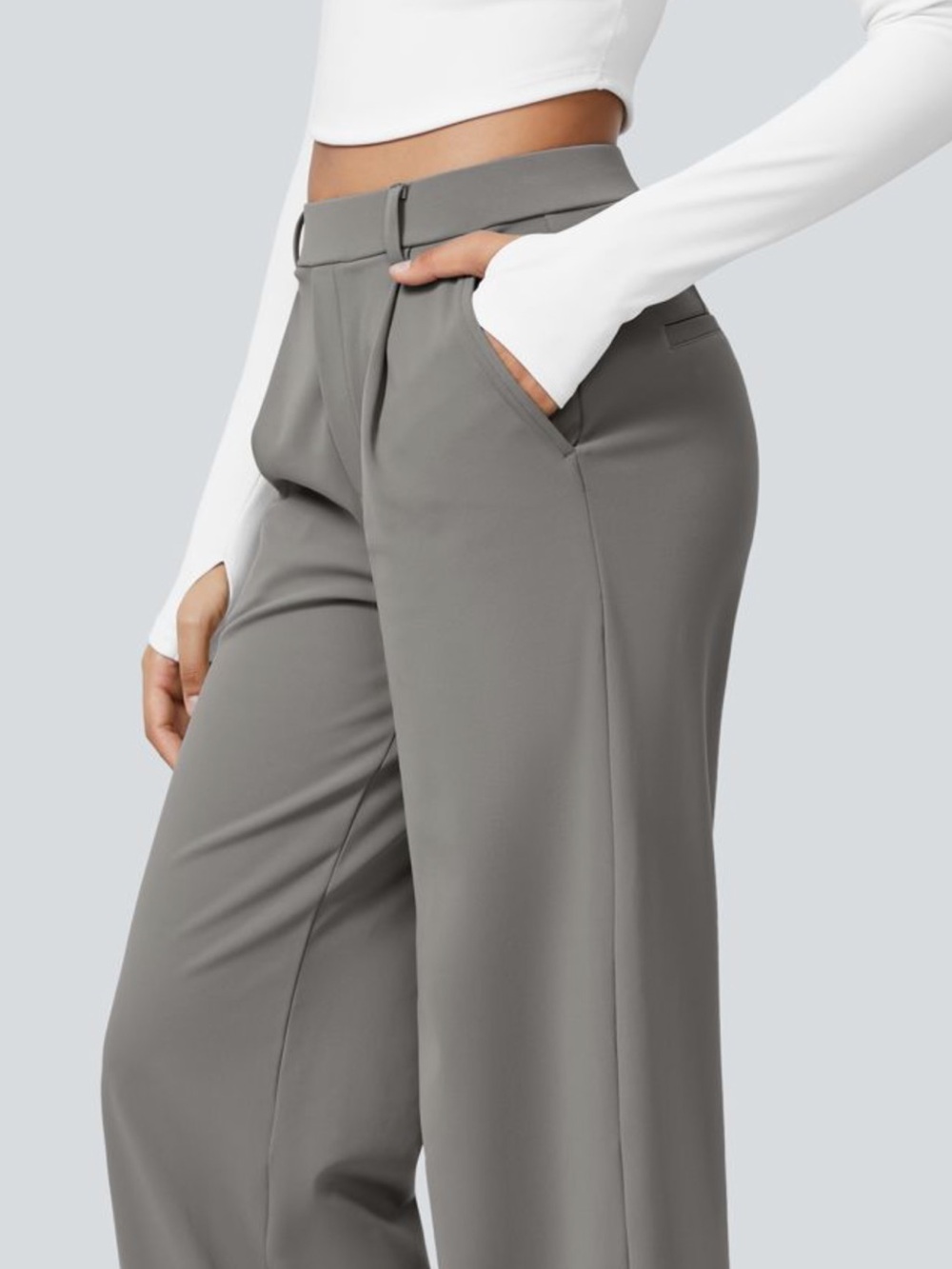 HALARA Wide-Leg High-Waist Trousers in Gray